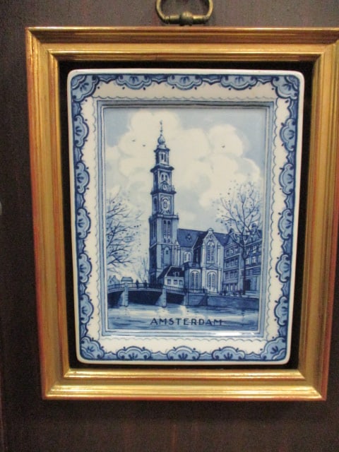 Open Front Shadow Box Framed Vintage "Amsterdam" Delft Blue Plates - 2