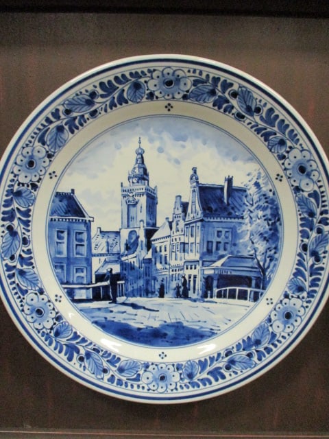 Open Front Shadow Box Framed Vintage "Amsterdam" Delft Blue Plates - 3