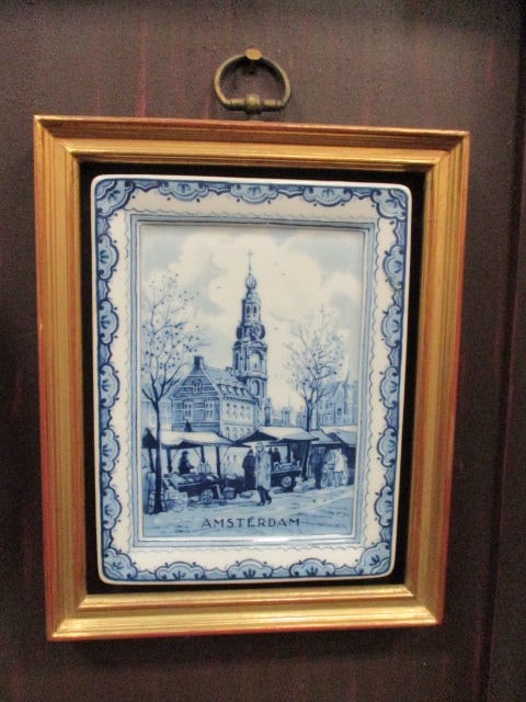 Open Front Shadow Box Framed Vintage "Amsterdam" Delft Blue Plates - 4