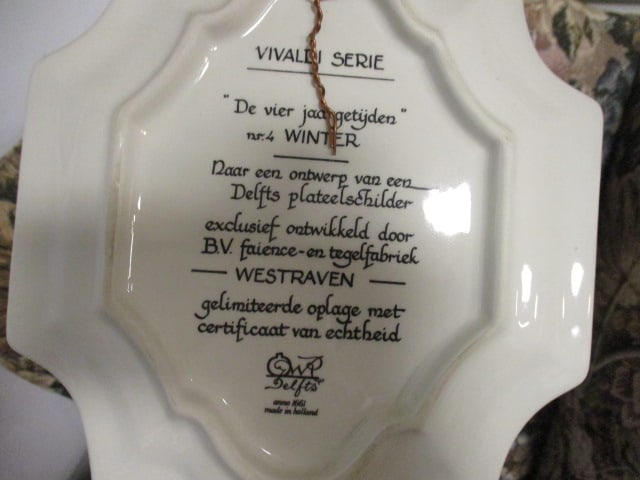 Four Vivaldi Series "The Four Seasons" Limited Edition Collector Delft Plaques - 6