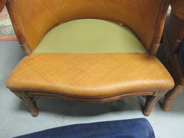 Four British Colonial Style Rattan and Cane Barrel Back Armchairs with Removable Seat Cushions - 6