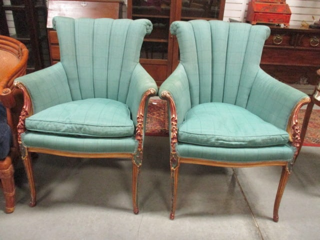 Pair of Neoclassical Louis XVI Revival Upholstered Shell Back Armchairs (1 of 14)