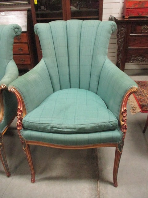 Pair of Neoclassical Louis XVI Revival Upholstered Shell Back Armchairs - 2