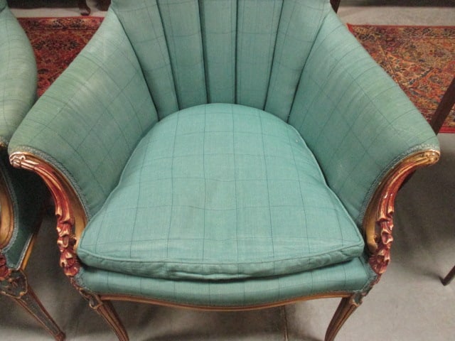 Pair of Neoclassical Louis XVI Revival Upholstered Shell Back Armchairs - 3