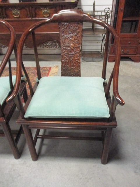 Pair of Henredon Furniture Chinoiserie Influence Barrel Back Arm Chairs with Cane Seats - 2