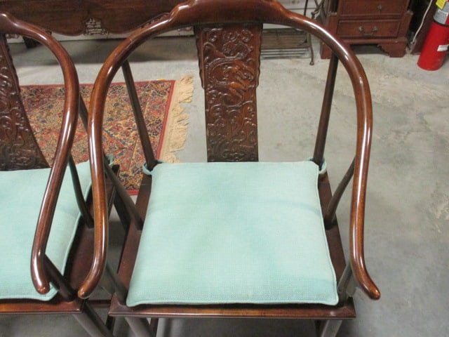 Pair of Henredon Furniture Chinoiserie Influence Barrel Back Arm Chairs with Cane Seats - 4