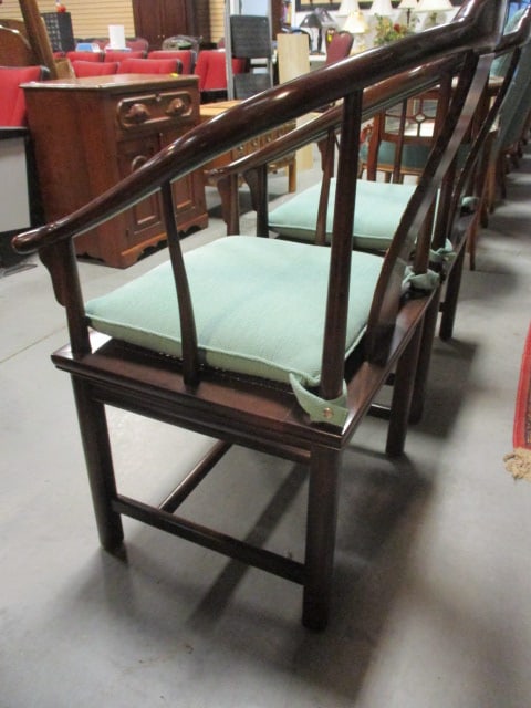 Pair of Henredon Furniture Chinoiserie Influence Barrel Back Arm Chairs with Cane Seats - 6