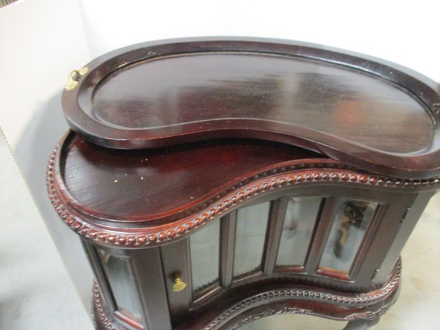Antique Mahogany Kidney Shape Liquor Cabinet with Removeable Serving Tray Top - 2