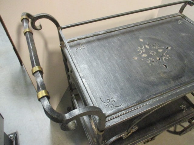 Maitland-Smith Wrought Iron Tea Cart with Pierced Designs - 2