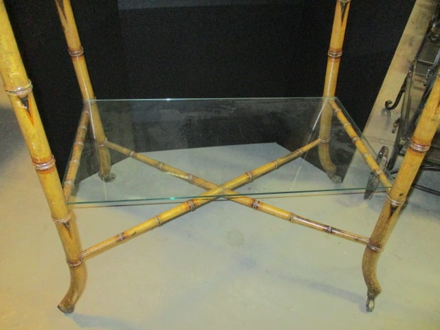 Vintage Chinoiserie Pagoda Style Faux Bamboo Etagere with Glass Shelves - 10