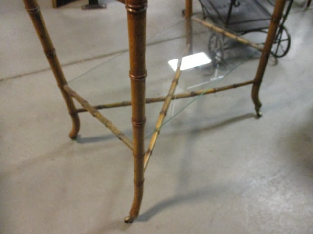 Vintage Chinoiserie Pagoda Style Faux Bamboo Etagere with Glass Shelves - 2