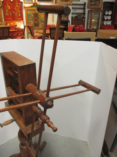 Antique Primitive Wooden Skein Winder/Yarn Reel on Turned Pedestal Base - 5