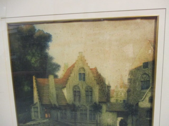 Vintage Beguinage in Bruges, Belgium Canel Bridge with Swans Landscape Print - 3