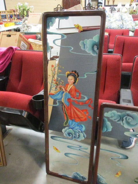 3 Piece Framed Handpainted Chinoiserie Geisha Mirror Set - 11