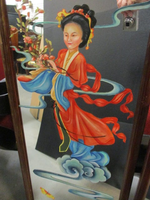 3 Piece Framed Handpainted Chinoiserie Geisha Mirror Set - 12