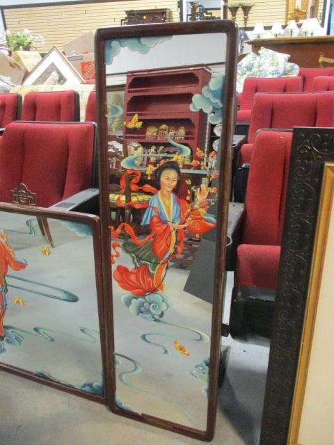 3 Piece Framed Handpainted Chinoiserie Geisha Mirror Set - 2