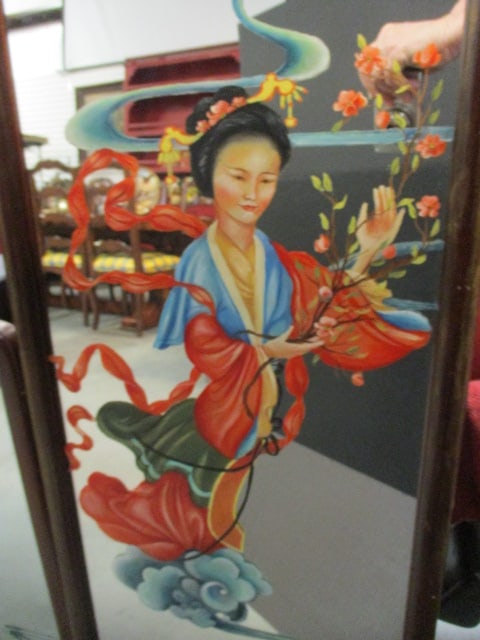 3 Piece Framed Handpainted Chinoiserie Geisha Mirror Set - 5