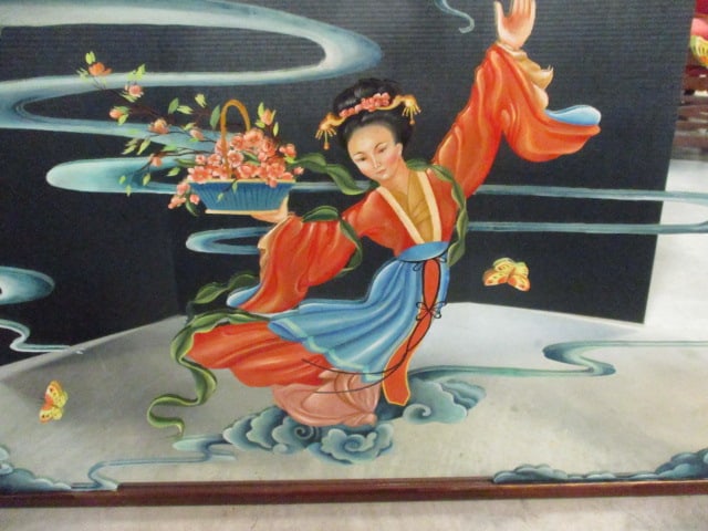 3 Piece Framed Handpainted Chinoiserie Geisha Mirror Set - 8