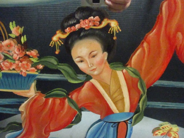 3 Piece Framed Handpainted Chinoiserie Geisha Mirror Set - 9