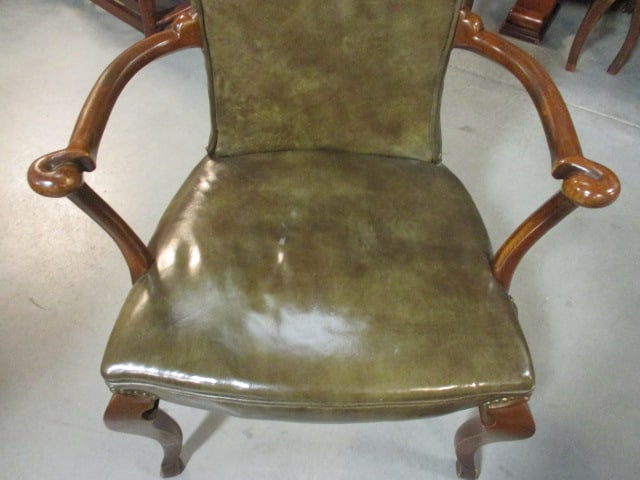 Traditional Queen Anne/Georgian Style High Back Leather Armchair with Nailhead Trim - 2