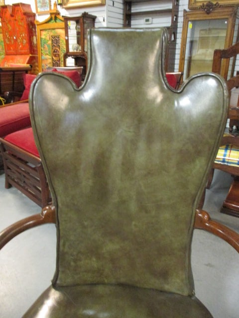 Traditional Queen Anne/Georgian Style High Back Leather Armchair with Nailhead Trim - 3