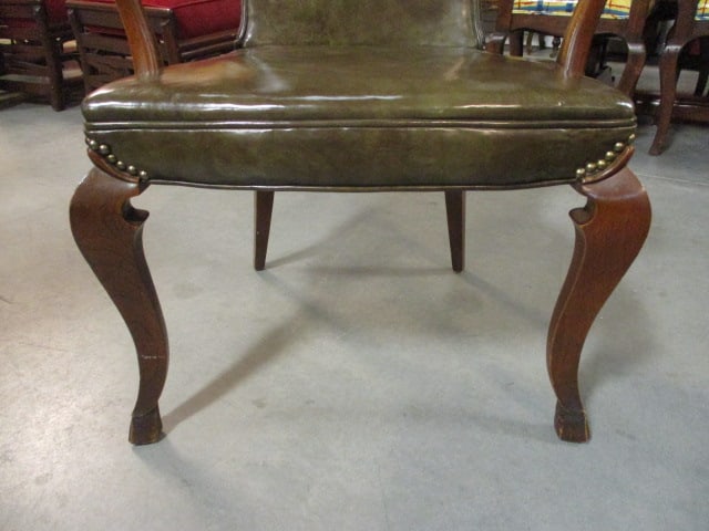 Traditional Queen Anne/Georgian Style High Back Leather Armchair with Nailhead Trim - 4