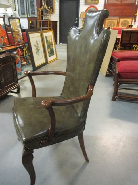 Traditional Queen Anne/Georgian Style High Back Leather Armchair with Nailhead Trim - 5