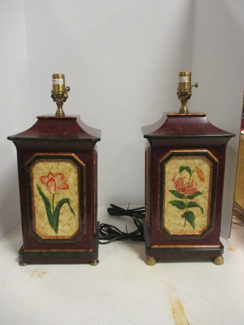 Pair of Wildwood Hand Decorated Table Lamps with Floral Panel Designs - 2