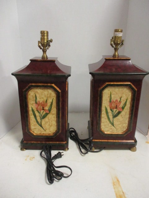 Pair of Wildwood Hand Decorated Table Lamps with Floral Panel Designs - 3
