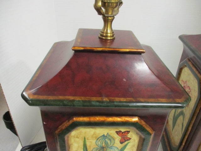 Pair of Wildwood Hand Decorated Table Lamps with Floral Panel Designs - 4