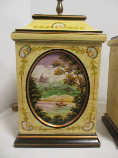 Pair of "Thoreau Lake Scene" Hand Decorated Table Lamps - 2