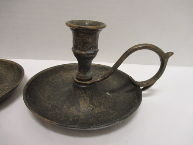 Pair of Bronzed Metal Chamber Candle Stick Holders - 2