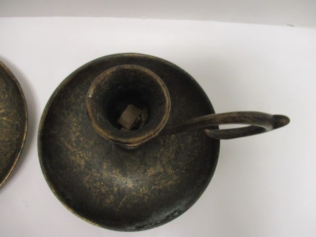 Pair of Bronzed Metal Chamber Candle Stick Holders - 3