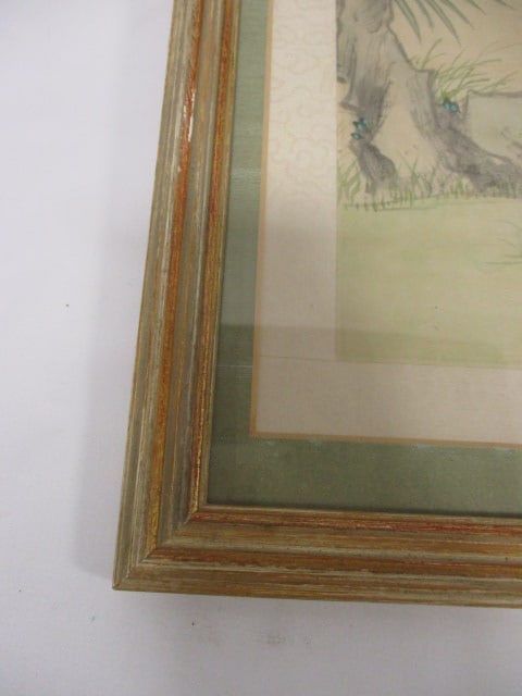 Framed and Matted Signed Handpainted Silk Panel Depicting Geisha Playing Flute - 4