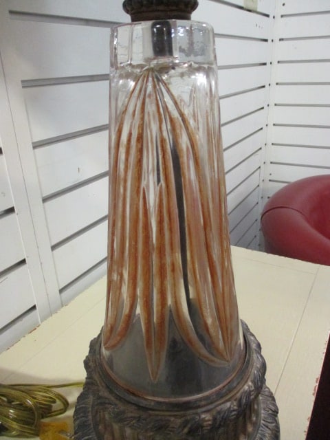 Neoclassical Revival Crystal and Bronzed Tone 5 Arm Table Lamp w/ Acanthus Leaf Accents - 10