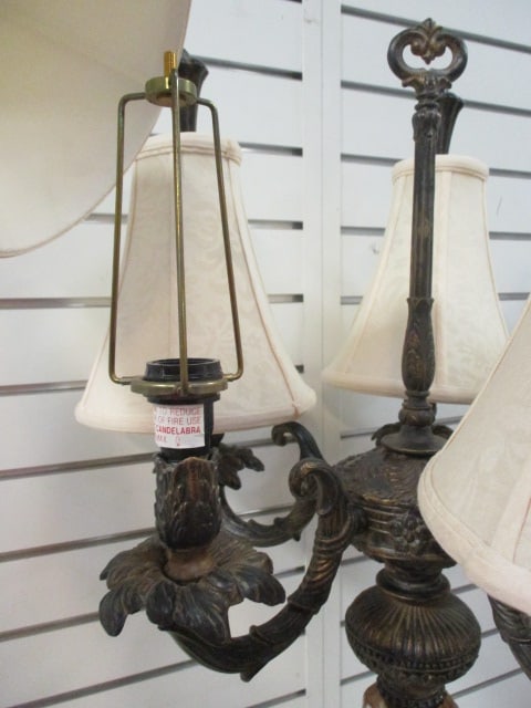 Neoclassical Revival Crystal and Bronzed Tone 5 Arm Table Lamp w/ Acanthus Leaf Accents - 5