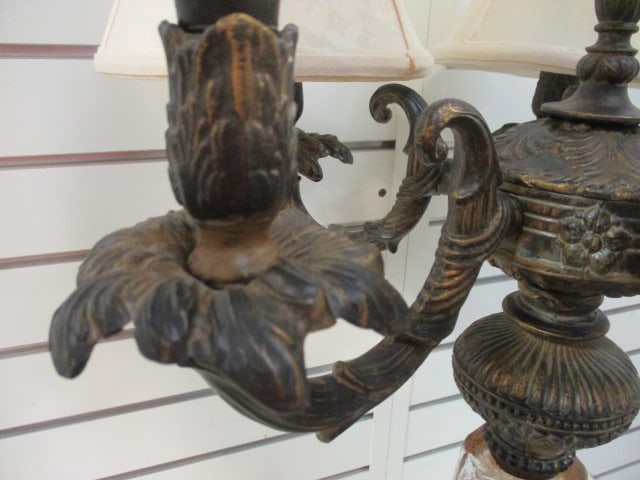 Neoclassical Revival Crystal and Bronzed Tone 5 Arm Table Lamp w/ Acanthus Leaf Accents - 6