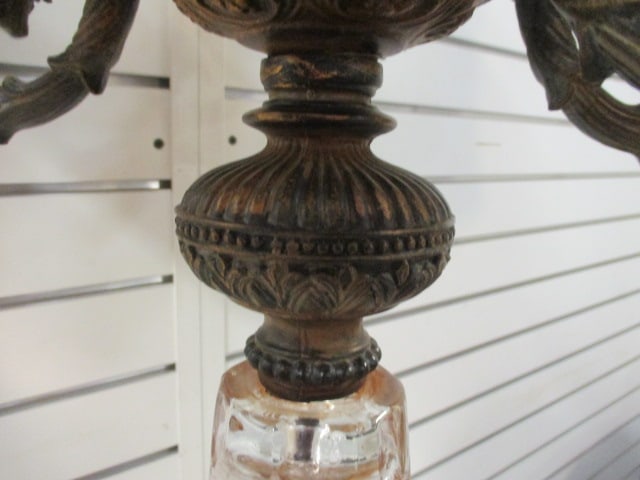 Neoclassical Revival Crystal and Bronzed Tone 5 Arm Table Lamp w/ Acanthus Leaf Accents - 9