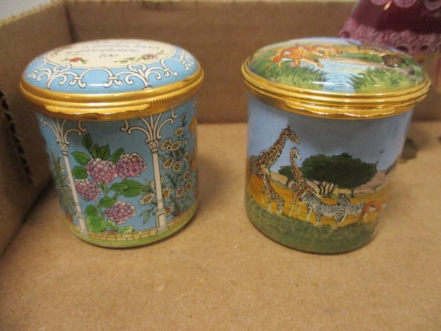 Chinese Porcelain Trinket Box, Halcyon Days Enamels Pill Boxes, Limoges France Dress Form - 2