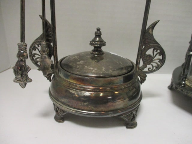 Vintage Pinpoint Mfg. Co. Victorian Silverplated Pickle Caster Holder and Caster Cruet Set - 2