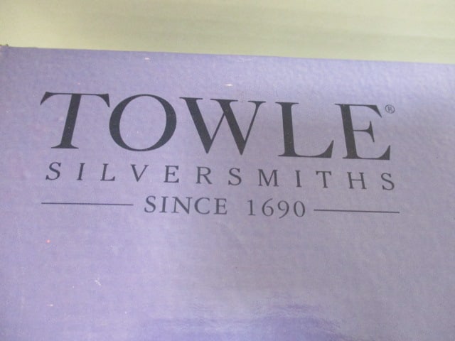 New in Box Towle Silversmiths Alternative Metal Serve Ware with Mother of Pearl Accents - 2