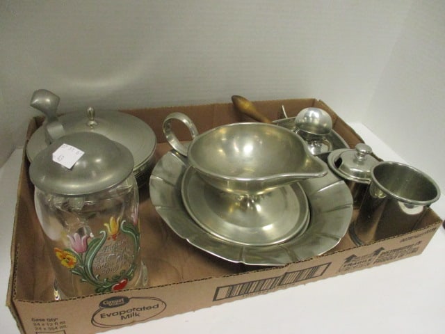 Pewter Grouping-Tankard, Covered Dish, Sauce Boat, Bowl, Butter/Sauce Pan, Julep Cup, etc.: .