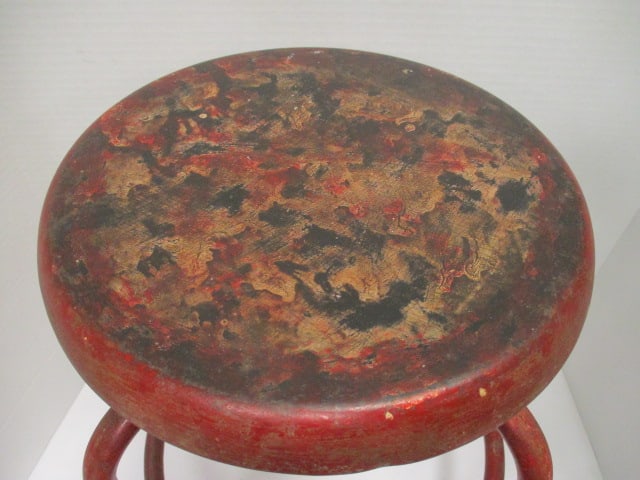 Red Distressed Finished Metal Stool - 3