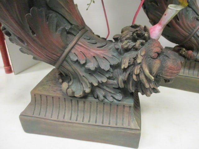 Sculpted Lion Head Cornucopia Planters with Artificial Exotic Tropical Floral Arrangements - 2