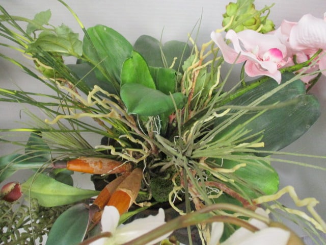 Sculpted Lion Head Cornucopia Planters with Artificial Exotic Tropical Floral Arrangements - 4