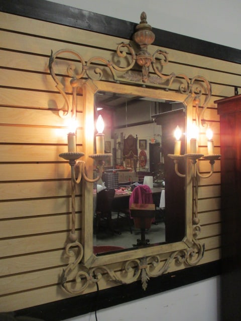 Fine Arts Lamps Co. French Provencial Style Wrought Iron Candelabra Beveled Mirror - 13