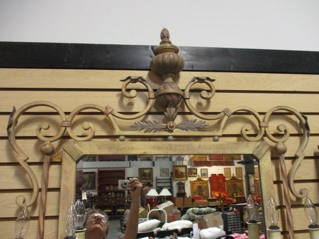 Fine Arts Lamps Co. French Provencial Style Wrought Iron Candelabra Beveled Mirror - 2