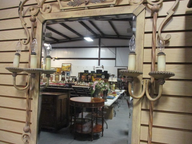 Fine Arts Lamps Co. French Provencial Style Wrought Iron Candelabra Beveled Mirror - 3