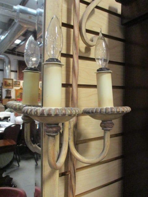 Fine Arts Lamps Co. French Provencial Style Wrought Iron Candelabra Beveled Mirror - 8