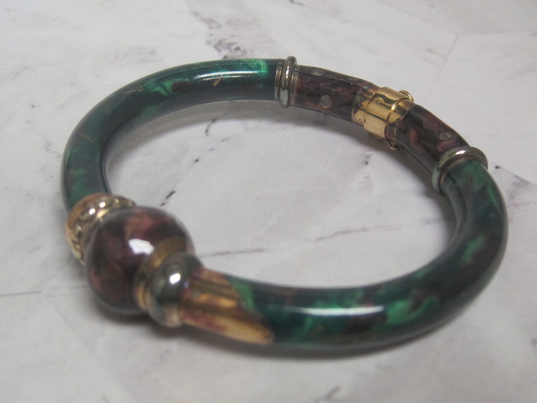18k Gold Fidia Gioielli Italian Enamel Bangle Bracelet: Signed